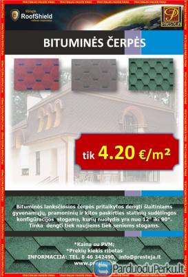 AKCIJA-Bituminės čerpelės Roofshield 4.20€/m2