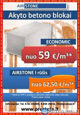 Akyto betono blokeliai Airstone Akcija - 59 Eur/m3