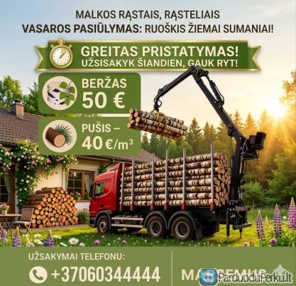 Beržas 50 €* malkos rąstais,rasteliais (дрова)
