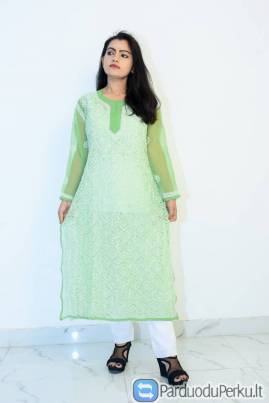 Buy Hand Embroidered Lucknowi Chikan Light Green Georgette Kurti