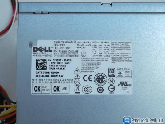 Dell 255w tylus be ventiliatoriaus 80plus gold