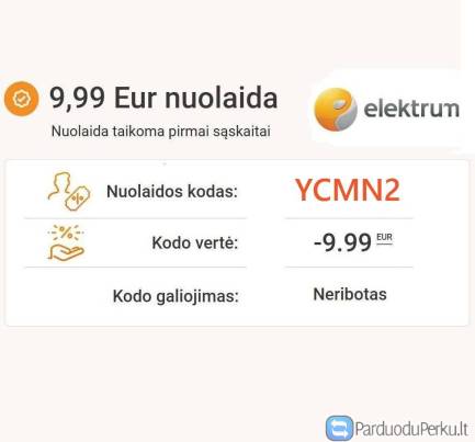 Elektrum nuolaidos kodas YCMN2, tai -9,99 Eur nuolaida sąskaitai!