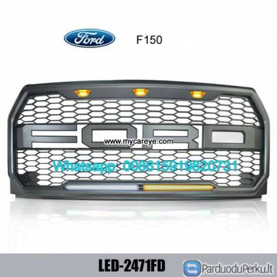 Ford F150 Raptor Style Front Grille LED lights F-150 Center Mesh Grills