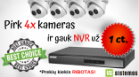 Keturių kamerų komplektas + NVR už 1 ct.