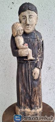 Medinė sena skulptūra šv. Antanas su Kūdikiu