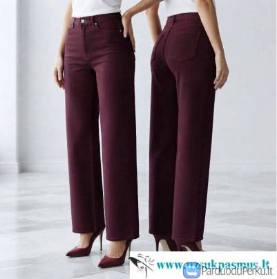 Moon Girl burgundiško vyno spalvos Wide LEG džinsai