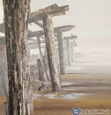 Paveikslas "Senas medinis Šventosios tiltas rūke"