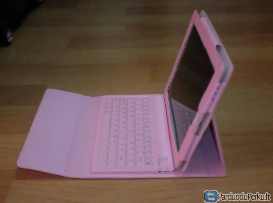 Rožinis iPad dėklas su belaide bluetooth klaviatūra