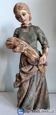 Sena medinė skulptūra-"linų pjovėja"