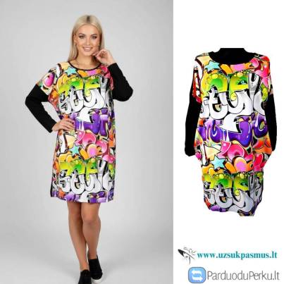 Stilingos „Graffiti Style“ tunikos su juodomis rankovėmis